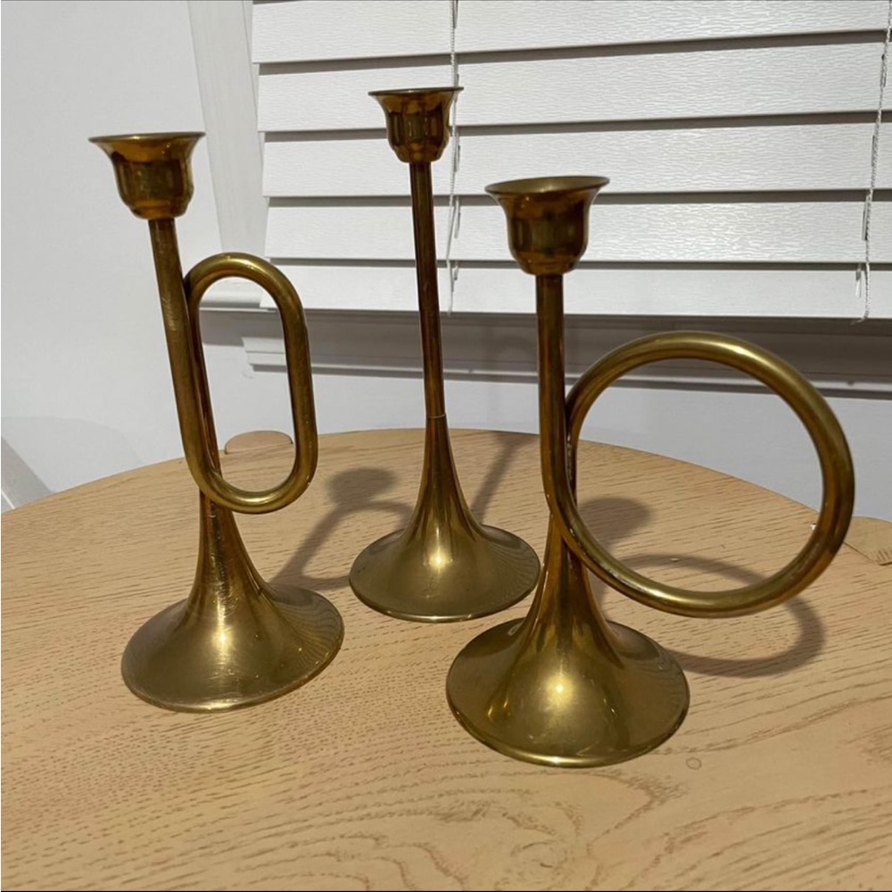 Set Of 3 Silvestri Brass Vintage Candlestick Holders Christmas